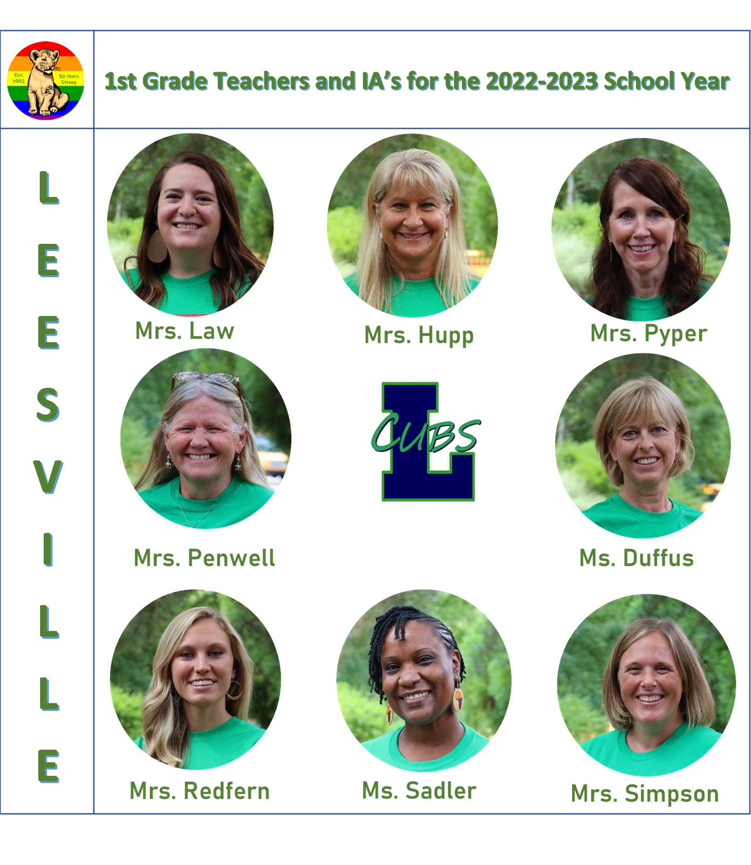 1st Grade Team members posing with their LES Pride shirts 1st Grade Team members posing with their LES Pride shirts